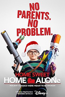 The tagline "No parents, no problem" and a boy holding large toy guns
