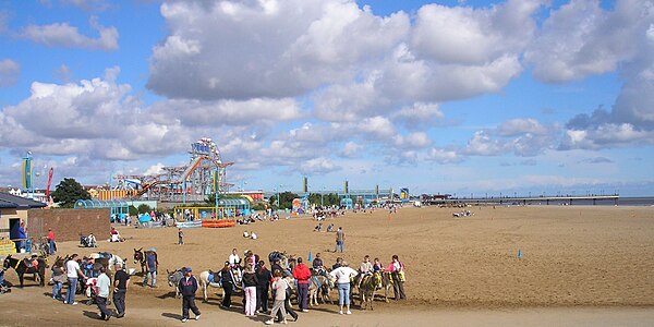 The beach with the pier in the background