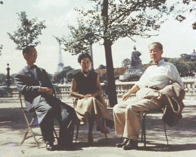 Screenwriter Yoshikata Yoda, Actress Kinuyo Tanaka, and Kenji Mizoguchi visit Paris, 1953