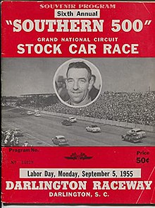 Couverture du programme Southern 500 de 1955