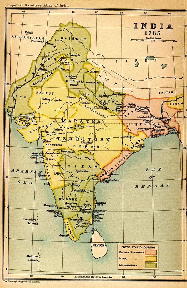 Nawabate of Arcot, on the Bay of Bengal, marked as "Carnatic" at its height of power.