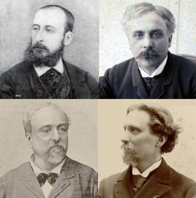 Four of Messager's musical influences: clockwise from top left, Saint-Saëns; Fauré; Gigout; Chabrier