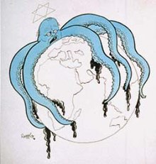 A Nazi German cartoon c. 1938 depicts Churchill as a Jewish-controlled octopus who is encircling the globe. OctopusNAS1.jpg