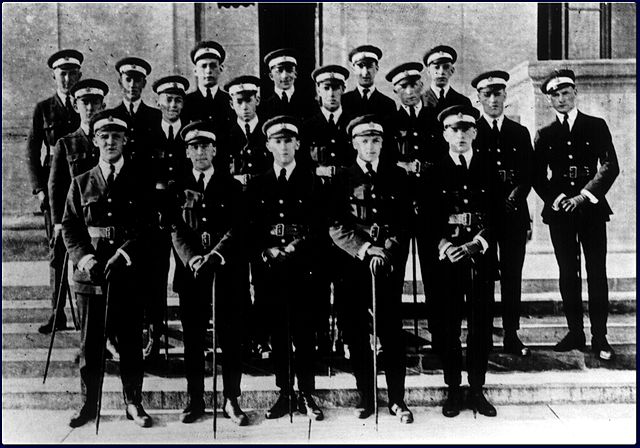 The first group of cadets of the Royal Canadian Naval Air Service being trained at the US Navy Ground School, Walker Hall, Massachusetts Institute of Technology, circa Sept 1918.