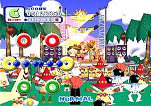 Gameplay of the primary game mode on the Dreamcast version Samba de Amigo gameplay.jpg