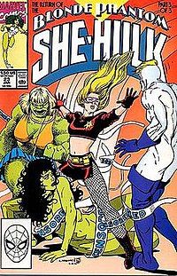 Louise's daughter becomes the Phantom Blonde in She-Hulk #23 (Jan. 1991); cover art by Kevin Maguire and Jim Sanders III. She-Hulk23.jpg