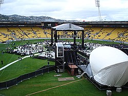 The setup in the Westpac Stadium before the event. WWE Road to WrestleMania 22 Tour setup.jpg