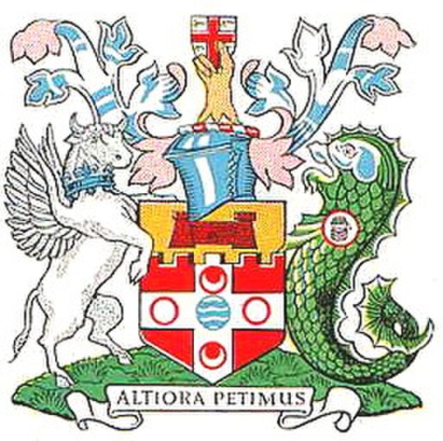 The arms of the Metropolitan Borough refer to the London Wall and the northern gates