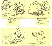 Original sketch of a deleted scene by Jay Lender and Dan Povenmire, in which SpongeBob is delivering mail to Floorboard Harry. Floorboard Harry (SpongeBob).jpg