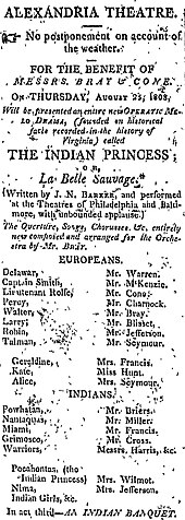 Advertisement for the 1808 Alexandria production Indian Princess 1808 Alexandria Advertisement.jpg
