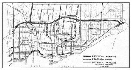 Metro Toronto 1954 plan. With some changes, this resembles the currently built network.