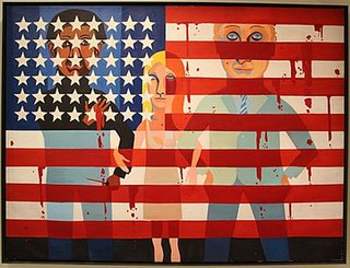 <i>The American People Series 18: The Flag is Bleeding</i> Painting by Faith Ringgold