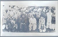 Seated left to right Sahibzada Mohammad Khurshid, Nawabzada Liaquat Ali Khan, first Prime Minister of Pakistan, Nawab Sir Muhammad Farid Khan Tanoli of Amb (Tanawal), and Begum Ra'ana Liaquat Ali Khan, Thanking to the Nawab Amb for help in Indo-pak war 1947-1948 at Darband, Amb, in 1949. Darband 1948, Governer frontier and PM.jpg
