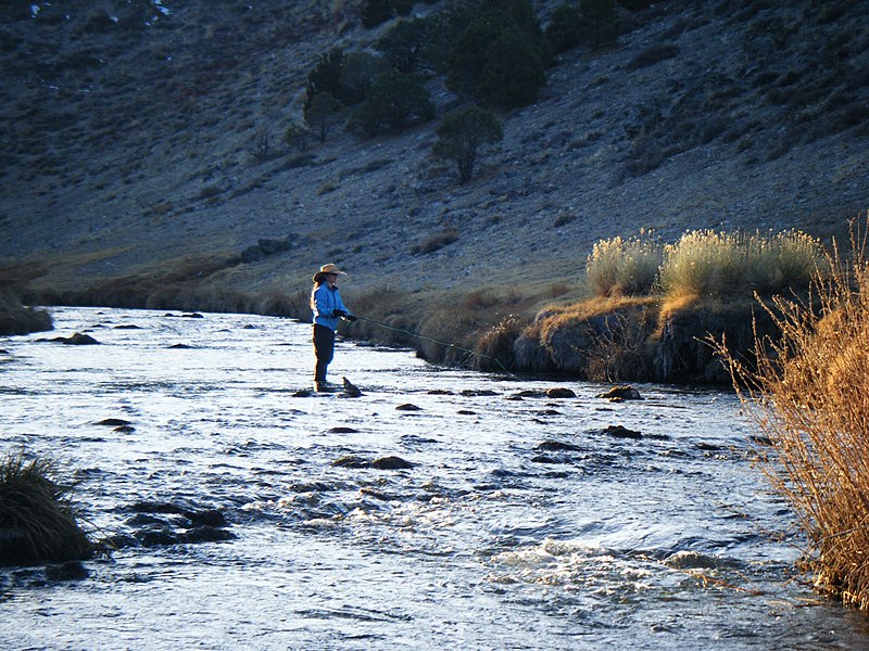 File:PamFlyFishingHotCreek.JPG