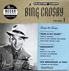 The album cover, which features a photo of Bing Crosby in greyscale, the tracklist and the name of the album.