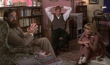 Jonathan Pryce as Strachey, Steven Waddington as Ralph Partridge and Emma Thompson as Dora Carrington in the film Carrington