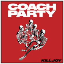 Four skeletons with smiling faces seated against a red background, with the band name above them in white and the album title in black at the bottom right