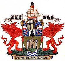 The coat of arms of the former Eccles Municipal Borough Council