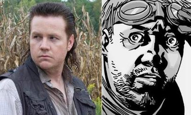 Eugene Porter, as portrayed by Josh McDermitt in the television series (left) and in the comic book series (right).