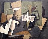 Georges Braque, 1918, Rhum et guitare (Rum and Guitar), oil on canvas, 60 × 73 cm, Colección Abelló, Madrid