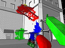 In Tag, the player uses a paint gun to spray surfaces with three types of paint so that they can then arrive at difficult-to-reach locations. Tag-power-of-paint.jpg