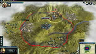 A player starting location with one city and one warrior unit Civilization V screenshot.png