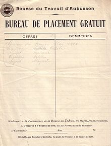 Sign in sheet at the Aubusson Bourse, c. 1920. Bureaudutravail aubusson1900.jpg