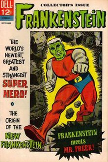 The superhero Frankenstein makes his first appearance. From Frankenstein #2. Dellfrank.jpg