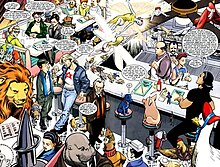 A panel in Jack of Fables #33 showing the characters in the series, including both the Fables and the Literals. Jack of Fables characters.jpg