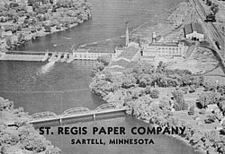 The mill as seen from the air under St. Regis ownership in 1946. Sartellpapermill1946.jpg