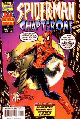 Spider-Man: Chapter One #1 (Dec. 1998). Cover art by Byrne, a homage to the cover for Amazing Fantasy #15 (Aug. 1962), which was the first appearance 