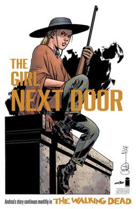 A promotional image of Andrea in "A New Beginning" set two years after the war with Negan. Art by Charlie Adlard.