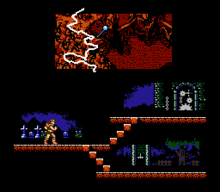 The player can choose between two stages to follow at several points in the game. Castlevania 3 gameplay.png