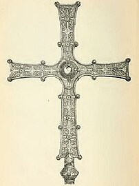 Engraving of the Cross of Cong, an Irish processional cross decorated with elements of Insular art and Urnes style decoration, early 12th century[5]