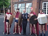 Ipswich School Headmaster, Ian Galbraith, playing his part in the leaving pranks, 2007.