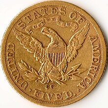 The CC mint mark on Liberty Head (Coronet) gold half eagle LibertyHalfEagleReverse.jpg