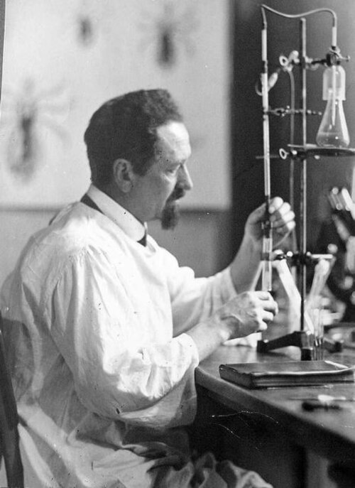 Rudolf Weigl in his laboratory