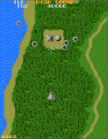 Approaching a group of flying enemies and two ground targets Xevious Start2.png