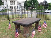 Enoch Poor's burial site. Bergen County Court House is in the background. EnochPoor3Grave.JPG