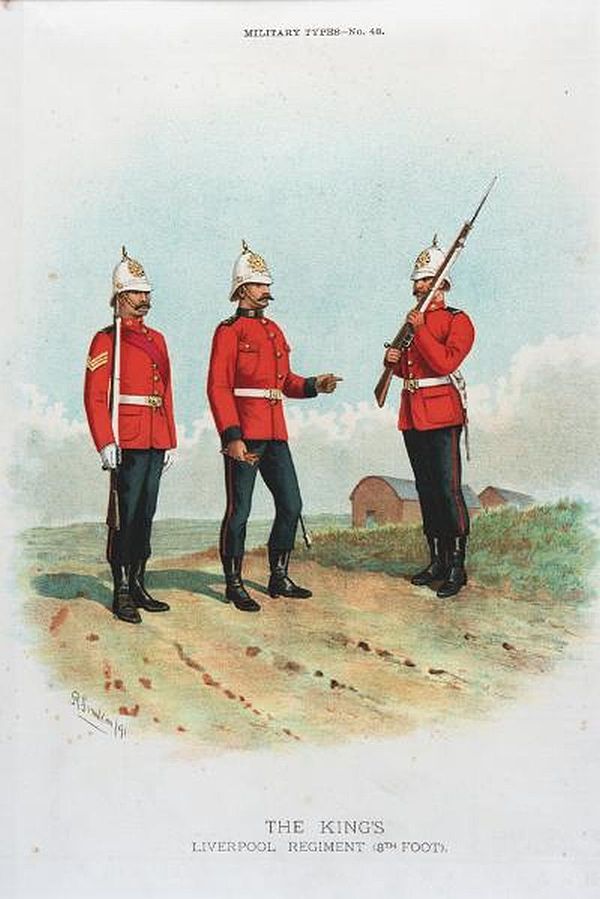 An officer, sergeant and private in full dress uniform, by Richard Simkin. (Dated 1891)