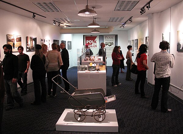 The main gallery at the GLBT Historical Society headquarters at 657 Mission St., San Francisco; opening of the "Polk Street: Lives in Transition" exhi