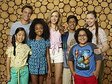 The main characters during seasons 1-2: Tiffany, Xander, Zuri, Emma, Ravi, Jorge, and Lou. Bunk'd cast and characters.jpg