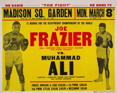 The onsite poster for Joe Frazier vs. Former undisputed heavyweight champion of the world Muhammad Ali.