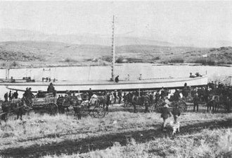 Launch of Winema, January 28, 1905. Steam engines appear to have been installed, but not the boiler and the upper works. Launch of Winema 1905.jpg