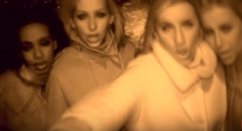 All Saints in a scene from the music video which made use of night vision and infrared effects. All Saints Pure Shores Video.png
