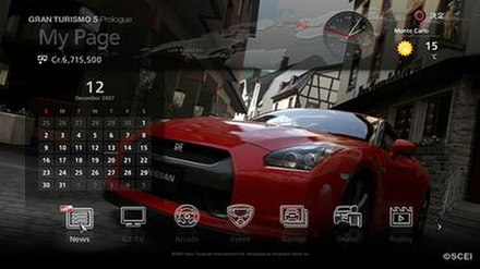 My Page interface in Gran Turismo 5 Prologue (Japanese version 1.01)