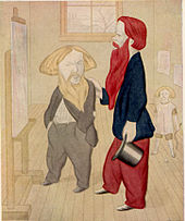 Brown, at left, with William Holman Hunt. Caricature by Max Beerbohm from Rossetti and His Circle.