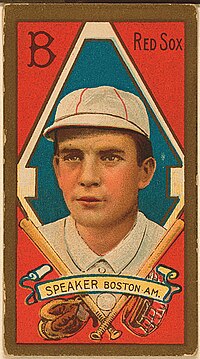 Tris Speaker, the all-time leader in career assists by an outfielder Tris Speaker Baseball Card.jpg