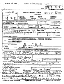 Vicious' death certificate