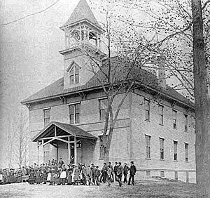 The Original Gould Hall c. 1890; Hanscom Hall now stands where this building did. Gould Academy Hall.jpeg